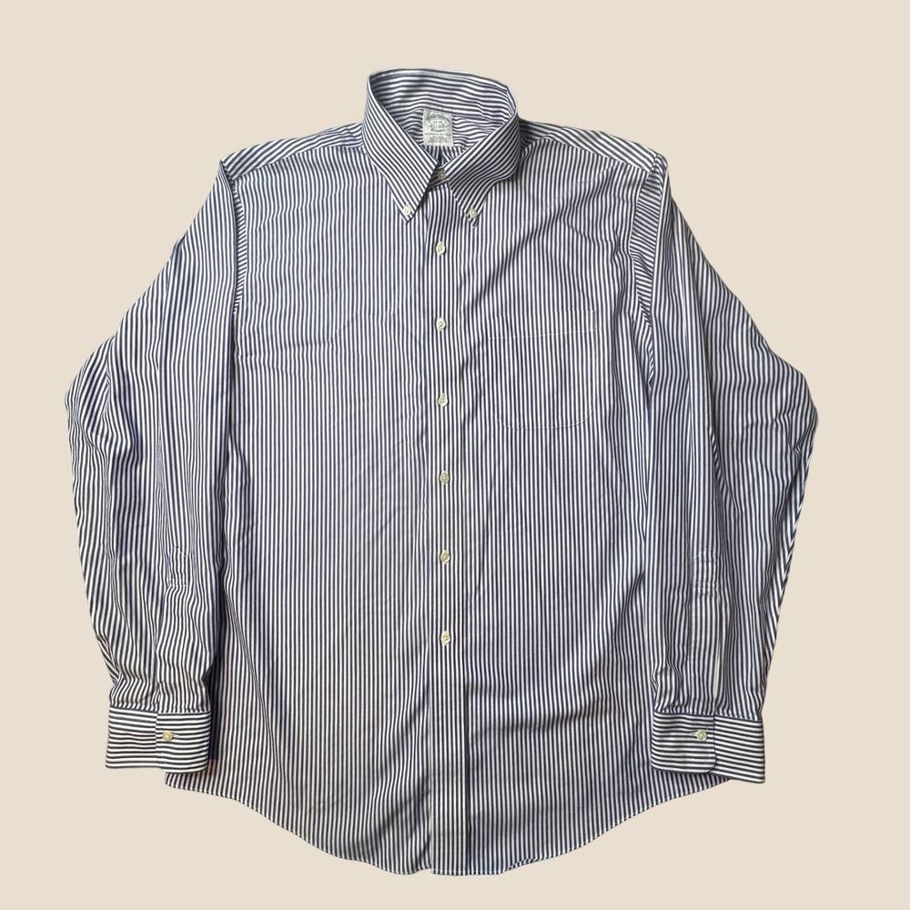 Brooks Brothers Shirt Mens 17-36 Classic Fit Blue Striped Supima Cotton Non-Iron